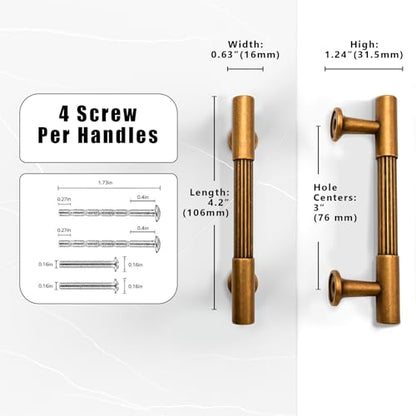 10 Pack Antique Brass Cabinet Pulls 3 Inch(76mm) Kitchen Cabinet Handles Solid Heavy Duty Drawer Pulls - color: Antique Brass, size: 3" Hole Center