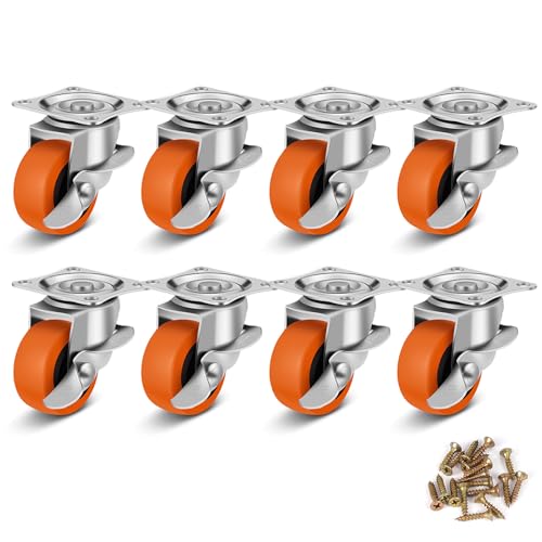Caster Wheels,2 Inch Plate Swivel Casters Set of 4 with Brake - size: 2"8pack