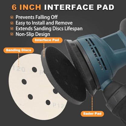 6-Inch 6-Hole Interface Pad: 5 Pack Hook & Loop Foam Sanding Discs Backing Pads Replacement for Random Orbital Sander,Soft Density Sponge Round Cushion Buffer - style: 6" 6-Hole Interface Pad