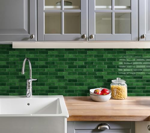 Green Peel and Stick Backsplash 3D Self Adhesive Wall Tile 10 Sheet - color: Green