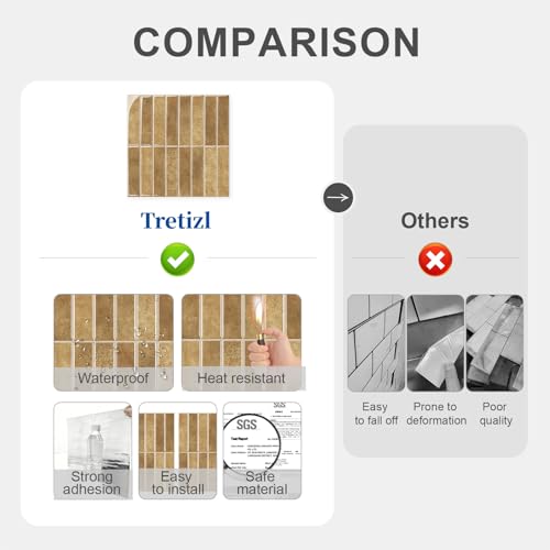 10 Sheets Thicker Design Peel and Stick Backsplash, Self Adhesive Wall Tiles, Stick on Backsplash for Kitchen and Bathroom, 11.8"x11.8", Light Brown - color: Light Brown