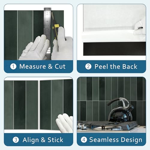 16-Sheet Peel and Stick Backsplash Tile, 9" x 9" Stacked 3D Handmade Looks Square Self Adhesive Wall Tiles for Kitchen Bathroom, Green Mixed - color: Green Mixed, size: Stacked