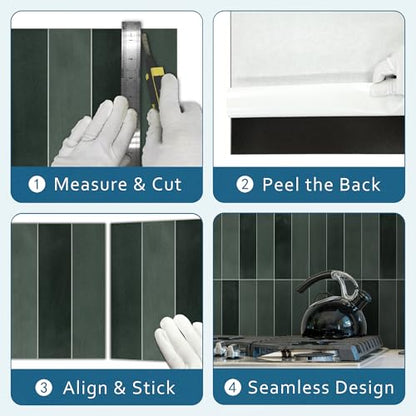 16-Sheet Peel and Stick Backsplash Tile, 9" x 9" Stacked 3D Handmade Looks Square Self Adhesive Wall Tiles for Kitchen Bathroom, Green Mixed - color: Green Mixed, size: Stacked