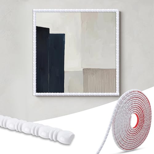 Hungbak 0.39" x 118" Peel and Stick Finished White Bead and Reel Molding Trim - Self-Adhesive Decorative Strip for Picture Frame, Mirror, Shelf, Wall, Door, Cabinet - color: White Bead and Reel, size: 118"L x 0.39"W