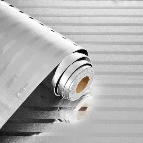 Silver Mirror Stripe Peel and Stick Wall Panel Soundproof 12×118" - color: Silver, size: 11.8" x 118"