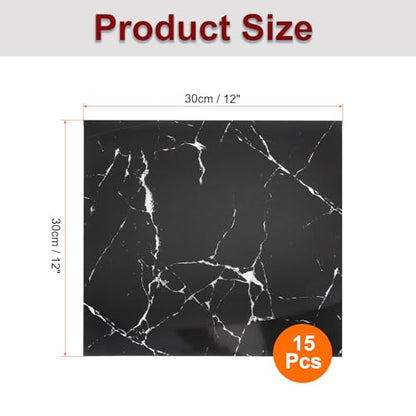 HARFINGTON 15pcs Peel and Stick Marble Tiles, Waterproof Wall Panel Backsplash, 12"x12" PVC Peel and Stick Shower Tiles for Bathroom, Kitchen, Living, Black and White Root Design - style: Black and White Root