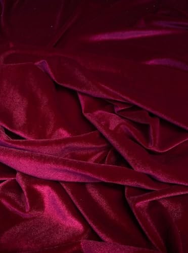 Premium Stretch Velvet Fabric by The Yard - Wrinkle-Resistant - Soft - Upholstery Fabric - Polyester Spandex Blend - for Clothing and Crafts - Resistant – 58-60 Inches Wide (Burgundy, 1 Yard) - color: Burgundy, size: 1 Yard