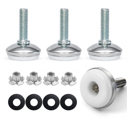M8 Heavy Duty Furniture Levelers 4-Pack with T-Nut Inserts & Rubber Pads