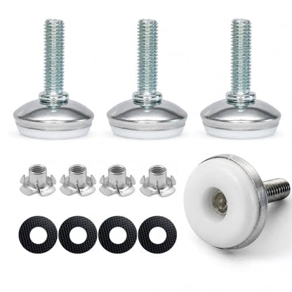 M8 Heavy Duty Furniture Levelers 4-Pack with T-Nut Inserts & Rubber Pads
