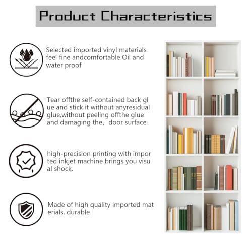 arricraft 2 Sheets Self-Adhesive Door Sticker, 80cmx200cm/31.5x78.7inch White Bookcase Bookshelf Door Murals Stickers PVC Removable Wallpaper Decoration for Bedrooms Living Room - style: White Bookcase Bookshelf