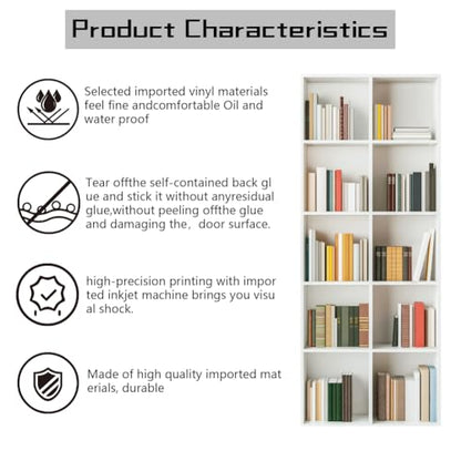 arricraft 2 Sheets Self-Adhesive Door Sticker, 80cmx200cm/31.5x78.7inch White Bookcase Bookshelf Door Murals Stickers PVC Removable Wallpaper Decoration for Bedrooms Living Room - style: White Bookcase Bookshelf