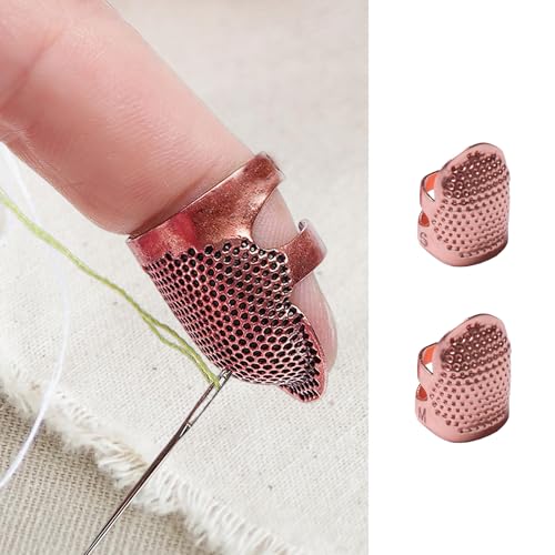 2 Pcs Adjustable Metal Sewing Thimble Finger Protector Open Top Ring Thimble Fingertip Shield for Quilting Embroidery Hand Sewing Tool(Rose Gold, S+M) - color: Rose Gold|S+M