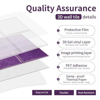 20pcs Peel and Stick Backsplash Wall Tiles,Purple 6"x6" - color: Purple
