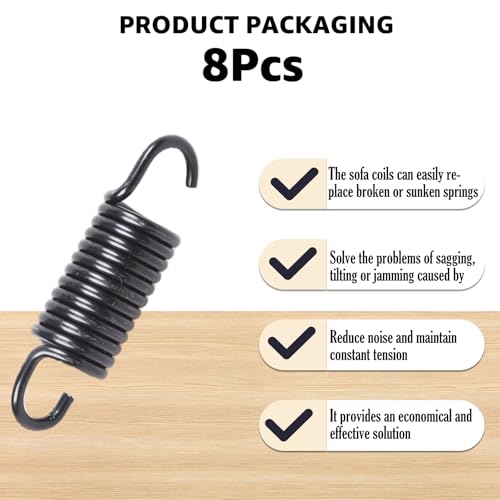 2-1/2 inch Overall Length Spring Furniture Replacement Extension Tension Springs, Fit for Recliner Sofa Trundle Bed Stretch Spring Parts,12 Coils, Black (Pack of 8) - size: 2-1/2 in