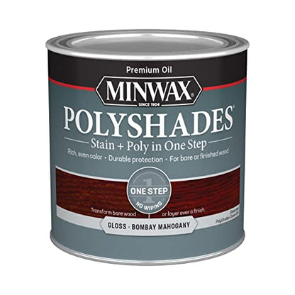 Minwax PolyShades Wood Stain + Polyurethane Finish – ½ Pint, Bombay Mahogany, Gloss