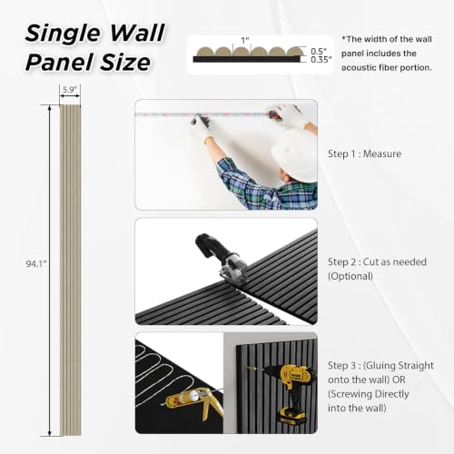 SMARTSTANDARD Wood Fluted Acoustic Wall Panels, 94x5.9in, 6 Pcs, White Oak - color: White Oak