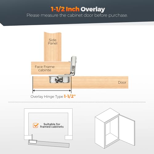Satin Nickel Cabinet Hinges 1-1/2 Inch Overlay 20 Pack(10 Pairs) - size: 1-1/2 inch Overlay
