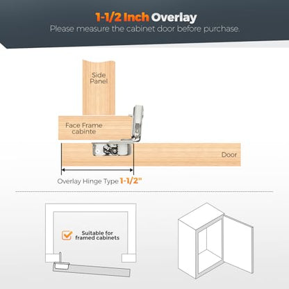 Satin Nickel Cabinet Hinges 1-1/2 Inch Overlay 20 Pack(10 Pairs) - size: 1-1/2 inch Overlay