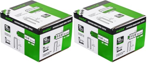 meite 18 Gauge 1/4-Inch Narrow Crown Staples, 1-1/4-Inch Length Heavy Duty Galvanized Upholstery Staples for Electric or Pneumatic Narrow Crown Stapler Guns (4,000 PCS) (Pack of 2) - size: 1-1/4" Length (Pack of 2), style: 1 Box