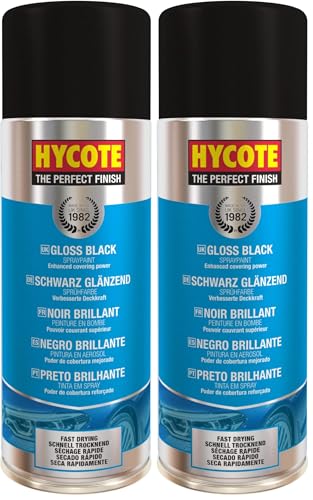 Hycote Black Spray Paint, Gloss Black, 13.5 Oz - Fast Drying, UV & Weather Resistant, Acrylic Formula for Superior Protection – Automotive & DIY, 400ml (Pack of 2) - color: Black (Gloss), size: 13.5 Ounce (Pack of 2)