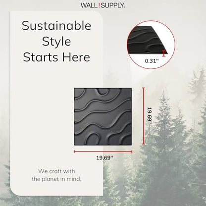 Wall!Supply 3D Flow Line Wall Panels, 12-Pack, Black - color: Black, style: Flow Line