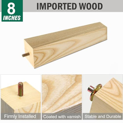 FoDau770 Square Furniture Legs 8 Inch, Ash Wood Legs with 5/16"-18 Bolts - size: 8 Inch