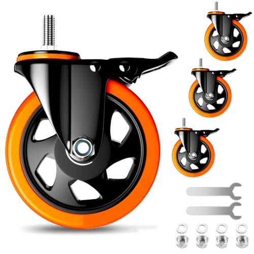 5 Inch Stem Casters Set of 4 Heavy Duty 1/2"-13x1 Threaded Caster Wheels - color: Orange, size: 5in(1/2"-13)