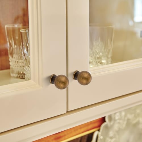 Antique Brass Cabinet Knobs 12 Pack Round Ball Drawers Knobs, 1" Diameter - color: Antique Brass