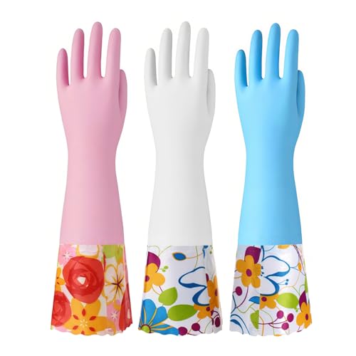 Bamllum 16-Inch Latex-Free Cleaning Gloves, Cotton Flocked Liner, Small - color: Blue+pink+white, size: Small