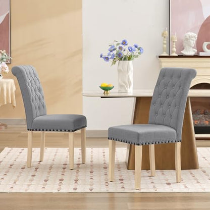LOULENS Fabric Dining Chairs Set of 4, Upholstered Kitchen Chairs, Light Gray - color: Grey, size: Set of 4