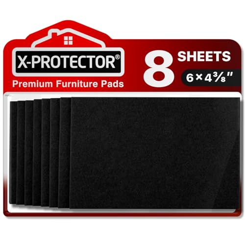Felt Furniture Pads X-PROTECTOR 8 PCS - 6” x 4 3/8” Heavy Duty Felt Sheets! - color: Black, size: 6” x 4 3/8”