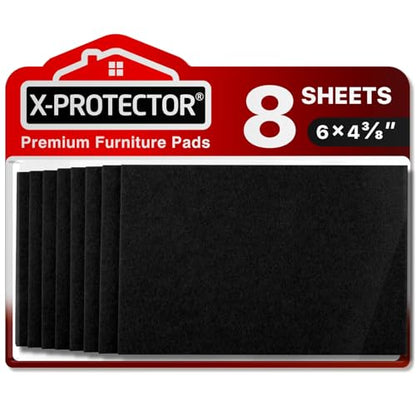 Felt Furniture Pads X-PROTECTOR 8 PCS - 6” x 4 3/8” Heavy Duty Felt Sheets! - color: Black, size: 6” x 4 3/8”