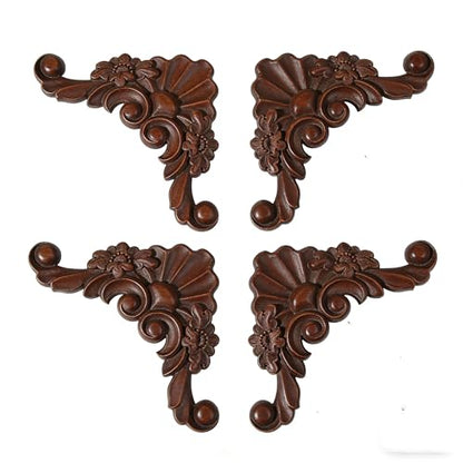 4PCS Unpainted Furniture Onlay Applique Frame Corner for Home, 9.5x9.5cm/3.74"x3.74", Unpainted Woodcarving Corner Decal Cabinet Door Wall Ceiling Dresser