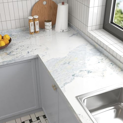 FunStick Blue and White Marble Contact Paper for Countertops Cabinets Waterproof Removable Granite Countertop Contact Paper Marble Wallpaper Peel and Stick Countertops for Kitchen Bathroom Desk 12x200 - size: 200" x 12"