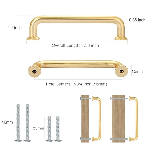 Malimali 10 Pack 3-3/4" Brushed Brass Cabinet Pulls Gold Drawer Handles - color: Brushed Brass-10 Pack, size: 3-3/4"/96MM Hole Centers