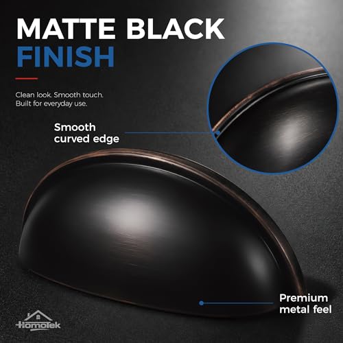 HOMOTEK 10 Pack 3 Inch Hole Centers Oil Rubbed Bronze Drawer Bin Cup Pulls Dresser Pulls for Cabinets,Furniture Handles,Kitchen Cabinet Hardware - color: Oil Rubbed Bronze, size: 10 Pack
