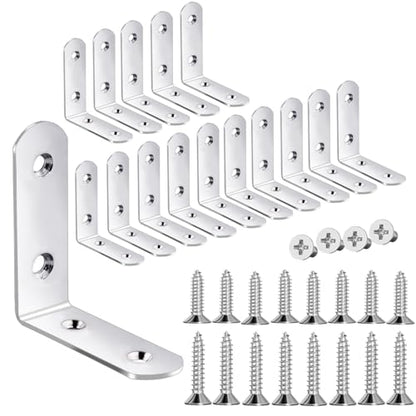 L Brackets, 2 inch Angle Corner Braces with Screws for Wood Furniture - style: 2inch L Shape Silver 18pcs