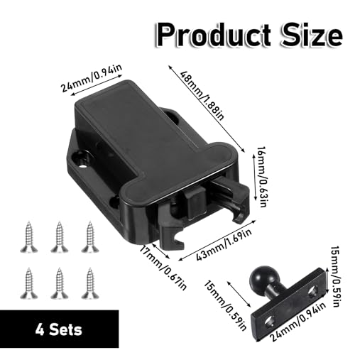4Pack Push Latches for Cabinets, Push to Open Catch Lock,Safe Rebound Self-Locking Device Drawer Catch Push to Open Door Latch Cabinet Hardware for Cabinet Drawer Wardrobe Kitchen Door
