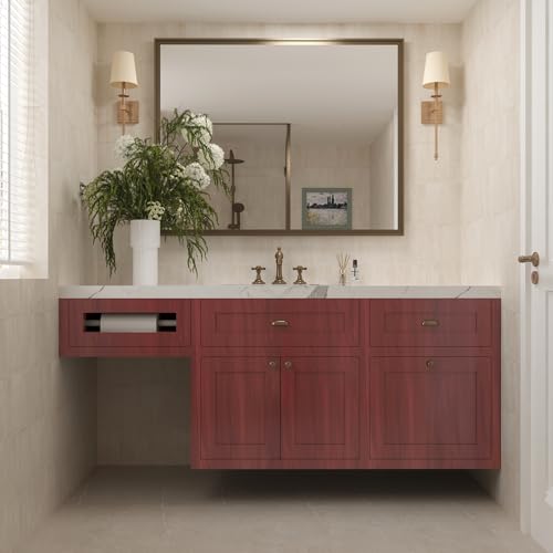 JSEVEM 24"×197" Faux Cherry Wood Grain Wallpaper Peel and Stick Red Brown Wood Contact Paper Vinyl Wrap Removable Self Adhesive Wall Sticker for Furniture Kitchen Cupboard Backsplash Table Countertops - color: Red Brown, size: 24" x 197"
