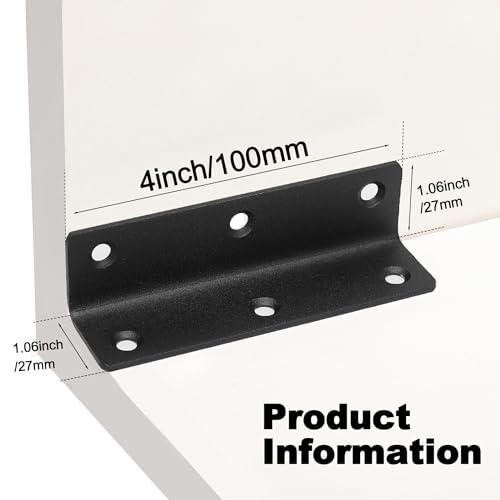 L Bracket, Heavy Duty Corner Brace, 4 Pack 4" Metal Shelf Bracket Angle Bracket for Shelves, Black L Brackets for Wood,100mm Overall Length - size: 4 Inch
