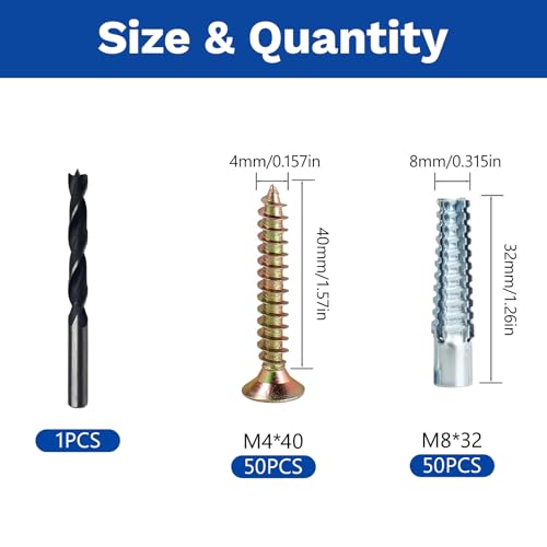 100Pcs M4 M8 Hollow Wall Anchors with Screws, Loose Hinge Hole Repair Kits - size: M4/8-100 Pcs