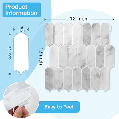 Art3d Arrowhead Design Tile Peel and Stick Backsplash, 10-Pack, Gray Marble - color: Gray Marble