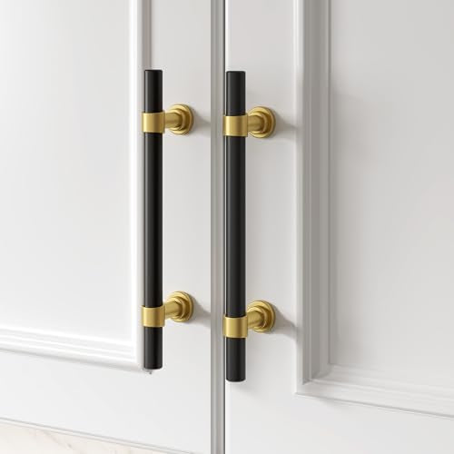 homdiy 10 Pack 5 Inch Hole Center Black and Gold Cabinet Handles - color: Black & Matte Gold, size: 5 in Hole Centers