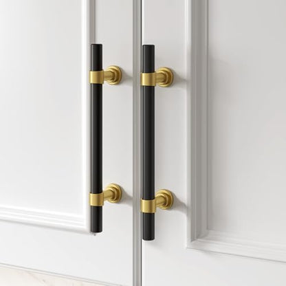 homdiy 10 Pack 5 Inch Hole Center Black and Gold Cabinet Handles - color: Black & Matte Gold, size: 5 in Hole Centers