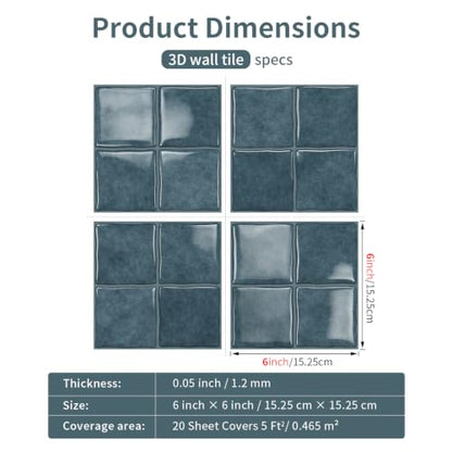 20pcs Peel and Stick Backsplash Wall Tiles,Retro Blue 6"x6" - color: Retro Blue