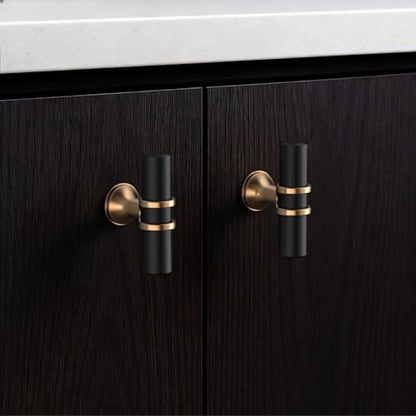 Amerdeco 10 Pack Champagne Bronze and Matte Black Cabinet Knobs 2 Inch T Bar Cabinet Pulls Kitchen Cabinet Handles Cabinets Hardware Drawer Pulls ZH0050 - color: Champagne Bronze Black, size: 2"/51MM