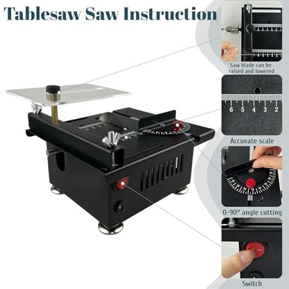 Mini Table Saw for Crafts,Small Table Saw,Multi-Functional Desk Saws,7 Speed Control,Miniature Saws-Adjustable Blade Height,Cutting, Grinding and Polishing All In One(Simplicity)