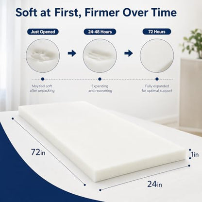 Upholstery Foam Pad, 72x24x2in Cushion Replacement for Couch - size: 72x24x2in