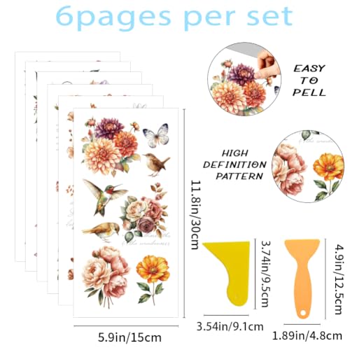 6 Sheets Mixed Maillard Flower Rub on Transfers for Crafts 12×6in