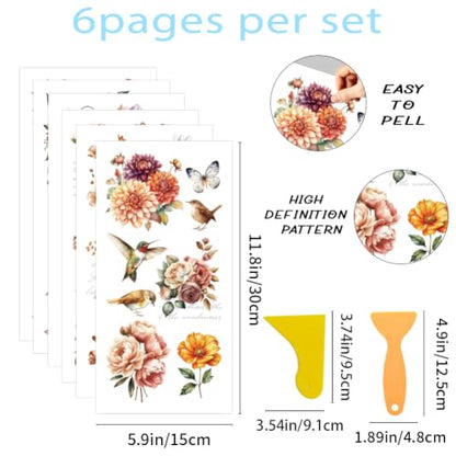 6 Sheets Mixed Maillard Flower Rub on Transfers for Crafts 12×6in